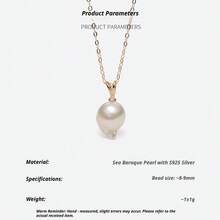DARA Sea Water Pearl Pendant S925 Sterling Silver 8-9mm Baroque Pearl Minimalist Luxury Gift For Mother And Wife - Gold - View 4