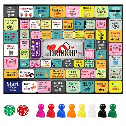 Drink Up Board Game, Adult Drinking Party Game With Pawns & Dice, Fun Table Game For Christmas, Game Party, Perfect Gift For Friends Gathering, Interactive Group Entertainment Game