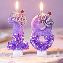 1pc Purple Number Birthday Candle W/ Rhinestone Crown, 0-9 Digits, Creative Cake Decor, W/ Anti-Drip Accessory, For Birthday Party, Wedding, Anniversary, Dessert Table, Cake Topper, Glam Party Supplies - View 3