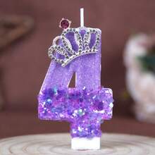 1pc Purple Number Birthday Candle W/ Rhinestone Crown, 0-9 Digits, Creative Cake Decor, W/ Anti-Drip Accessory, For Birthday Party, Wedding, Anniversary, Dessert Table, Cake Topper, Glam Party Supplies - View 19