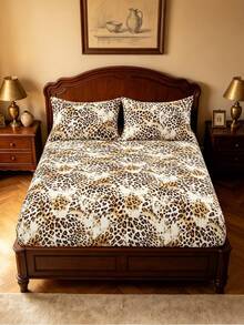 Blissful 2/3pcs Leopard Print Bedding Set, Fresh Style, Suitable For Bedroom, Guest Room, Dormitory (Boy/Girl Dorm Bedding), Set Includes: 1 Elastic Fitted Sheet + 1/2 Pillowcase (Inner Core Not Included) - Multicolor - View 5
