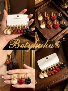 Betykuku 8 قطع أقراط قلادة رقمية بتصميم فني أوروبي وأمريكي عصري مناسبة لجميع فصول السنة وتنسيق الملابس - 4 أزواج للخريف والشتاء - مشاهدة 8