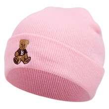 1pc Cute Bear Embroidery Beanie Hat, Autumn/Winter Unisex Outdoor Skiing Knit Cap, Fashion Hip-Hop Beanie - Multicolor - View 9