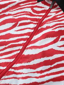 Men's Stand Collar Flight Jacket, Red And White Tiger Stripe Casual Outerwear - Red - View 4