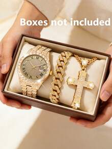 3pcs Gold Watch Fashion Jewelry Set, Suitable For Daily Casual Wear, Exquisite Gift For Children - Gold - View 6