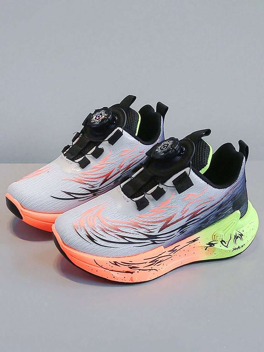1 Pair Kids Rotating Buckle Sports Shoes Gradient Flame Mesh Lightweight Non-Slip Running Shoes For Mid-To-Large Children Spring/Autumn - Orange - View 1