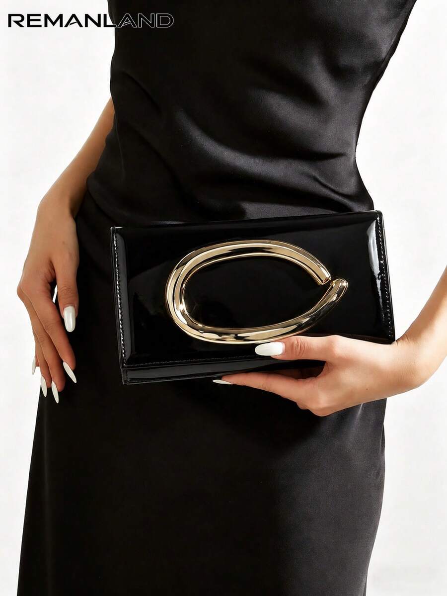 REMANLAND Vintage Solid Color Clutch, Versatile Mini Wallet, Fashion Handbag, Suitable For Weddings, Parties, Events, Dinners And More - Black - View 1