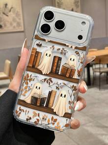 1pc Halloween Library Ghost Reading Transparent Magnetic Phone Case; Covers, Bookshelf, Cute Ghost Reading, Autumn Fallen Leaves Illustration Print Transparent Magnetic Case, Built-In Magnetic Ring Supports Wireless Charging, Large Window Lens Frame With Raised Protection, Suitable For Personal Use, Halloween, Birthday Gift; Compatible With IPhone Case & Galaxy Case, Compatible With IPhone 18 Phone Case, Compatible With IPhone 18 Pro Max, Compatible With Iphone 16 - Clear - View 5