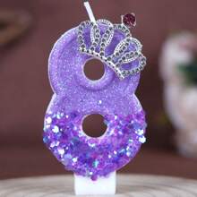 1pc Purple Number Birthday Candle W/ Rhinestone Crown, 0-9 Digits, Creative Cake Decor, W/ Anti-Drip Accessory, For Birthday Party, Wedding, Anniversary, Dessert Table, Cake Topper, Glam Party Supplies - View 11