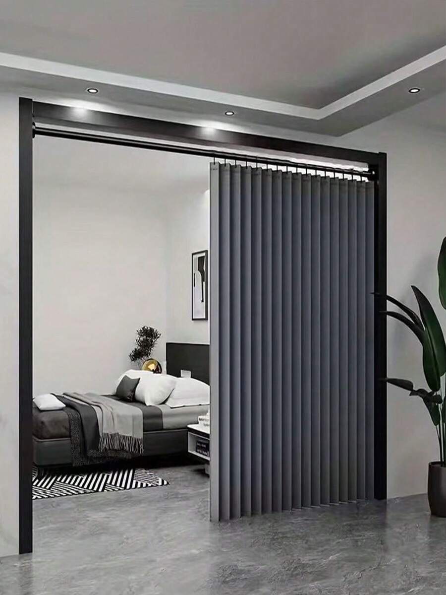 1pc Fashionable Foldable Door Curtain - Heat Insulating, Made Of Textured Polyester Fiber, Comes With Installation Hooks, Suitable For Living Room, Bedroom Or Kitchen, Can Be Used To Create Private Space Or As Room Decoration Curtain. Modern Style Curtain, Made Of Polyester Fiber, Suitable For Living Room Curtain. - Multicolor - View 1