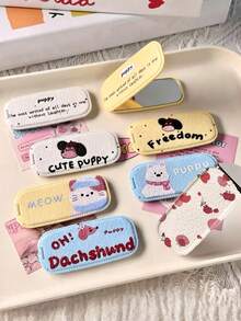 One-Piece Set Ins Fall/Winter Small Animal Faux Leather Texture Makeup Touch-Up Mirror Mobile Phone Stand Stick-On Mirror Surface Support Dual-Purpose Horizontal And Vertical Desktop Support Portable Fashionable Foldable Mirror Back Sticker - Multicolor - View 2