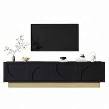 175 Cm TV Stand In Minimalist Style With Wood Grain / Compact TV Cabinet / Curved Design / Easy To Assemble / Suitable For Living Room Or Apartment - Black - View 8