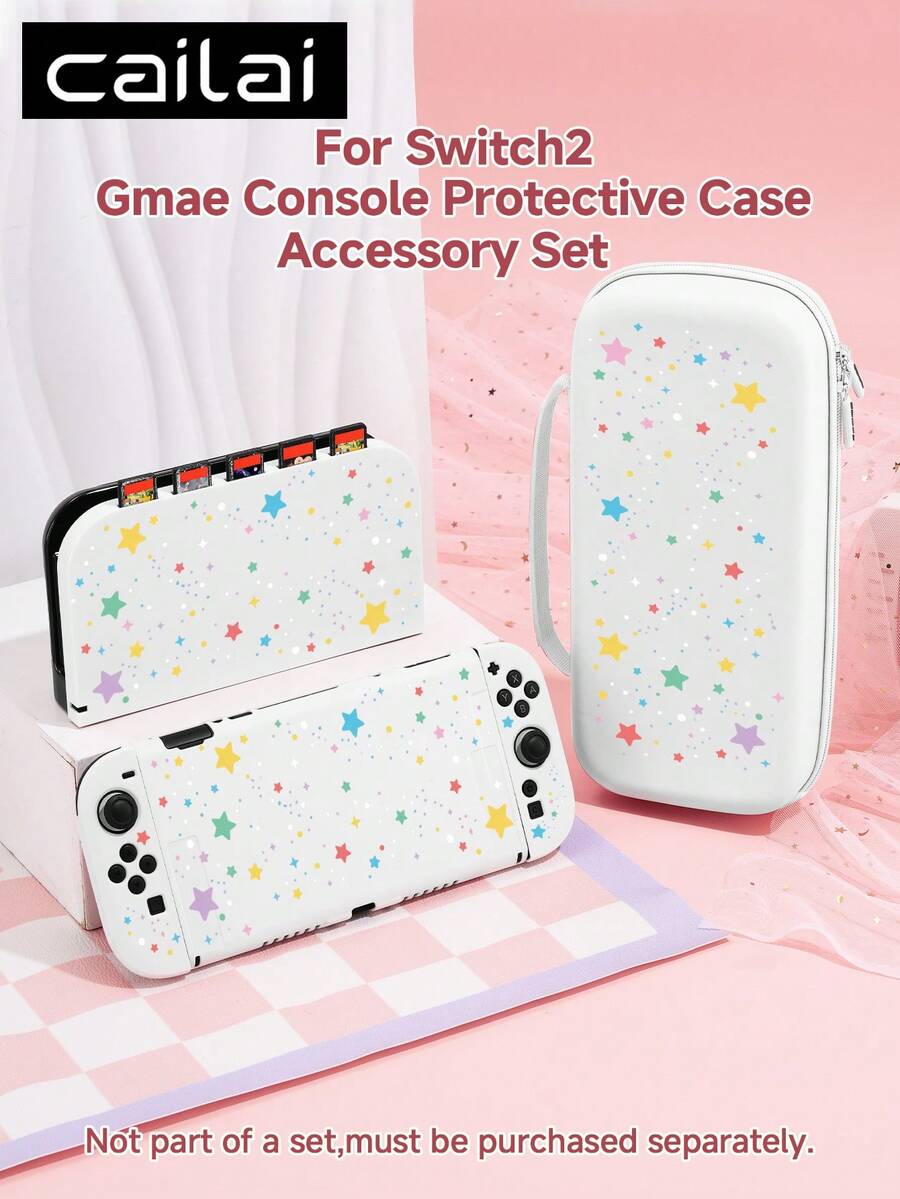 Cailai, Set Aksesori Konsol Game Switch2 (2025)/Switch NS/Switch OLED dengan Motif Bintang Warna-warni, Casing Pelindung Konsol Game/Dock Case/Tas Penyimpanan, Cangkang Lembut TPU, Cantik dan Praktis, Dudukan Portabel, Portabel untuk Perjalanan, Anti Jatuh, Anti Gores, Anti Noda, Hadiah Modis dan Romantis - View 1