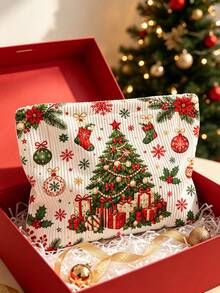 New Christmas Theme Print Pattern Makeup Bag | French Print Travel Organizer Bag | Travel Essentials | Poolside Must-Have | Toiletry Bag | Pool Storage Bag | Mother's Day Gift | Teacher's Day Gift | Suitable For Moms, Teachers, Friends And Nurses | Home Essentials | Graduation Gift | Easy To Clean Design | Portable Makeup Bag - Multicolor - View 4