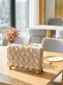 1pc Nordic Style Crystal Tissue Box, Oval Metal Toilet Paper Holder, Suitable For Restaurant, Hotel And Club; Home Bathroom Decor, Summer Bathroom Storage, Gold Finish, Storage, Interior, Storage Box, Room Decor, Halloween Decor, Halloween, Home Decor, Autumn Home Decor, Bathroom Decor, Autumn Decor, Christmas Home Decor, Wedding, Halloween Home Decor, Bedroom Decor, Christmas, Kitchen Decor, Bathroom Accessories - Gold - View 2