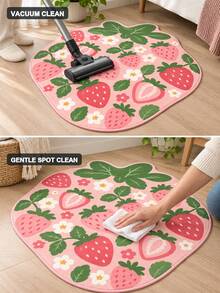 1PC Cute Strawberry Shaped Area Rug, Pink Floral Fruit Carpet For Girls Bedroom, Kids Room, Nursery & Playroom Decor - Multicolor - View 3