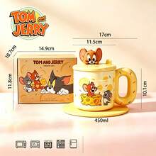 TOM AND JERRY. 正宗陶瓷馬克杯附蓋，可用作手機支架，450ml 厚壁陶瓷防塵杯，適用於居家、辦公室、宿舍及生日禮物，可微波爐與洗碗機使用 - 彩色 - 查看 12