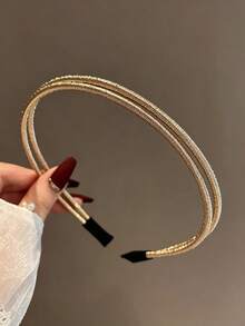 1pc Fashionable Elegant Double Layer Minimalist Headband For Women, Hair Accessory Suitable For Daily Wear, New Year Gift For Friends - Gold - View 2