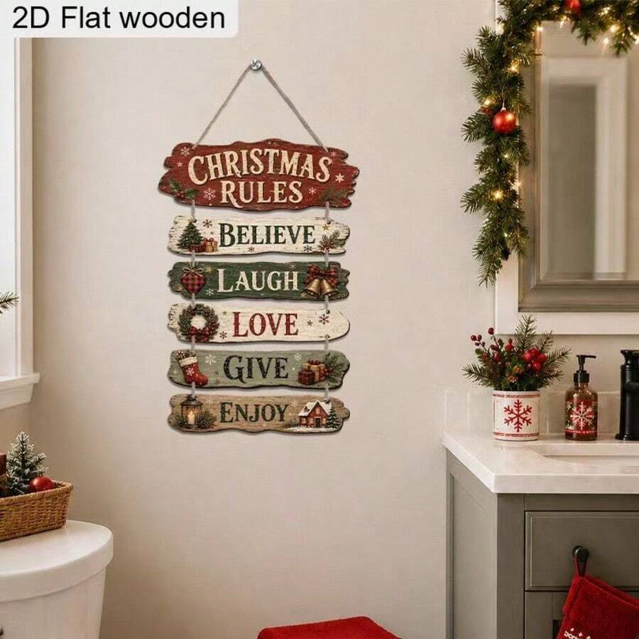 Cross-Border Christmas Wooden Hanging Sign English Entryway Door Wall Decor Home Atmosphere Scene Arrangement Craft - Multicolor - View 1