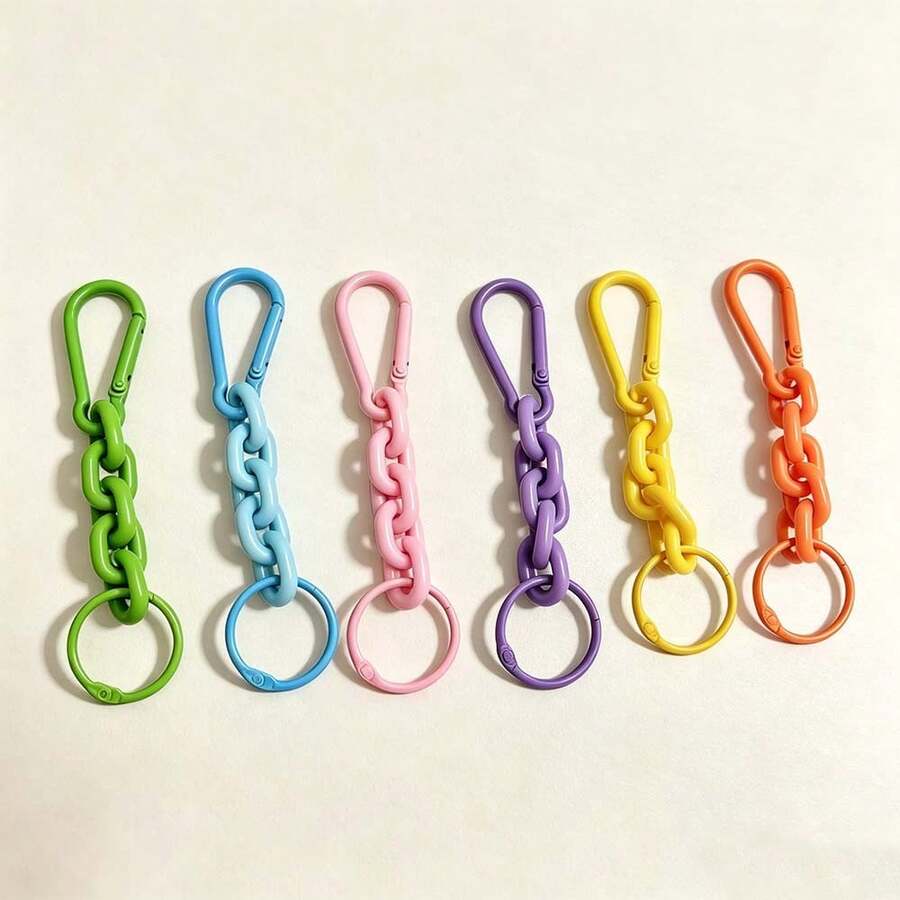 2/6pcs Mixed Color Plastic Chain Keychain Clips, Colorful Carabiner Hooks With O-Ring, Bag Pendant DIY Accessories - Multicolor - View 1