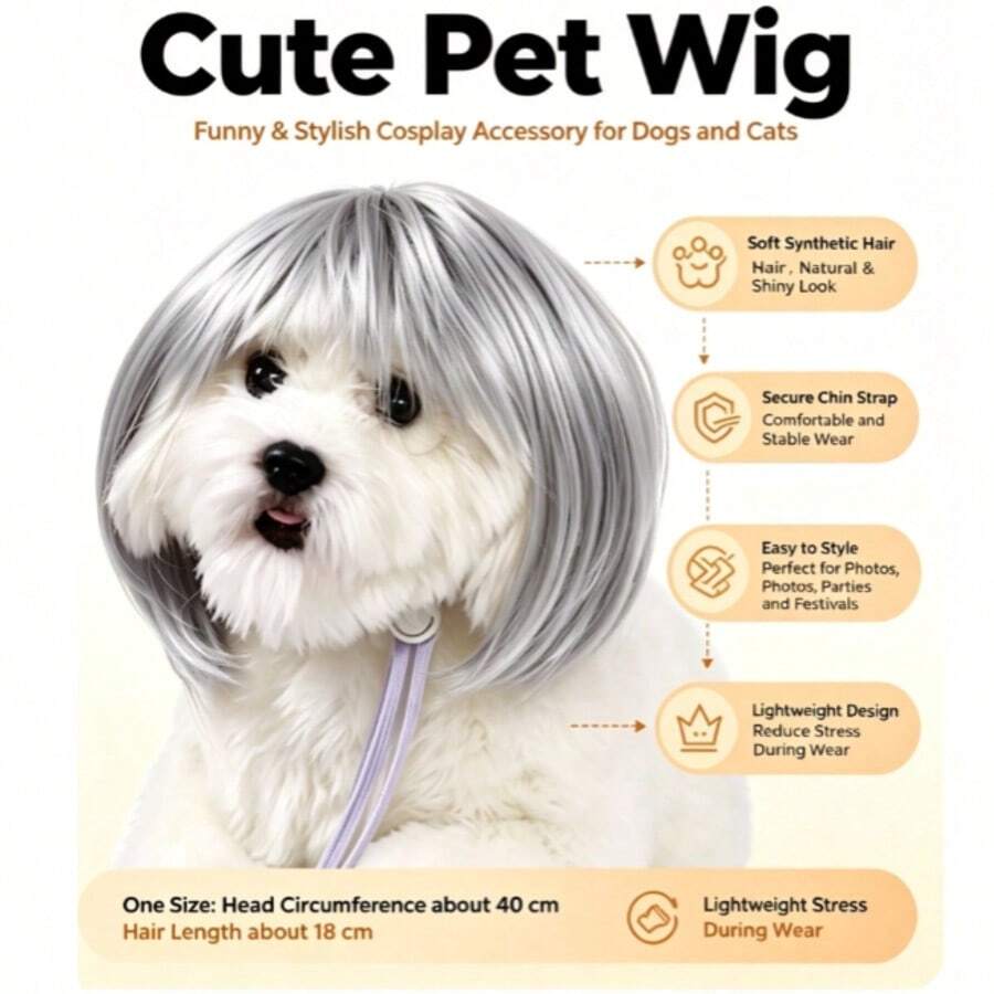 Multi-Style Pet Cosplay Wig Soft Synthetic Fake Hair, Adjustable Strap Design Dog Cat Dress-Up Accessory, Assorted Hairstyles For Birthday Party, Photoshoot & Holiday Decoration