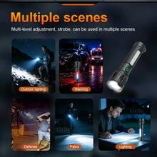 450000LM Ultra Bright 30W LED Flashlight,Long Shot 1000M,Zoomable Long‑Range Torch,Type‑C Rechargeable,Magnetic Base,Side RGB Light,Waterproof 5‑Modes Flashlight For Camping Emergency Outdoor - Black - View 10