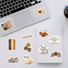 50Pcs Vintage Fall Aesthetics Scrapbook Stickers Pack Funny Autumn Book Reading Decoration Merch Fall Gifts Vinyl Waterproof Stickers For Water Bottle,Computer,Laptop,Phone,Luggage,Notebook,Fridge - Multicolor - View 7