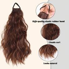 High Ponytail Wig With Water Wave Braided Twist, Cloud Perm Waterfall Half-Up Short Hair Fake Ponytail - Black - View 4