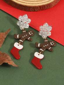 1 Pair Acrylic Christmas Gingerbread Man Boots Snowflake Enamel Design Fashion Jewelry Earrings - Multicolor - View 2