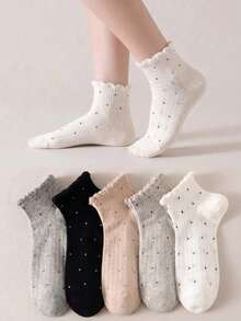 1/4/8/2 Pairs Women's Sweet Polka Dot Short Socks, Soft, Personalized, Preppy Style, Suitable For Home, Commute, Holiday Gifts - Multicolor - View 1