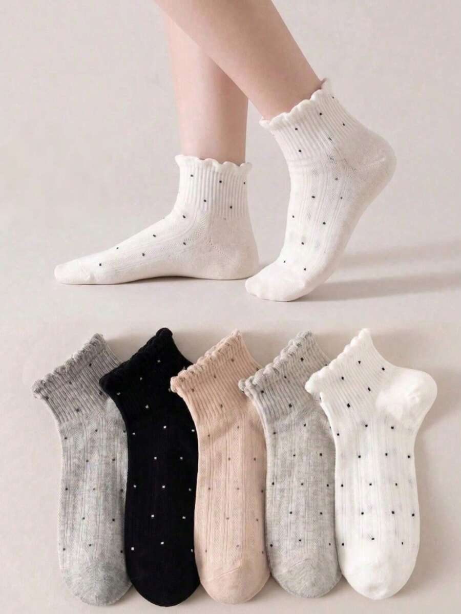 1/4/8/2 Pairs Women's Sweet Polka Dot Short Socks, Soft, Personalized, Preppy Style, Suitable For Home, Commute, Holiday Gifts - Multicolor - View 1