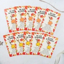 5pcs/10pcs Autumn Maple Leaf Thanksgiving Theme Keychain, Comes With "Be Yourself" Encouragement Support Leaf Greeting Card, Thanksgiving Gift, Autumn Party Favor, Colleague Appreciation Blessing Support Gift, Daily Backpack Accessory - Multicolor - View 3