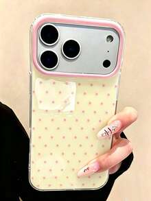 Cute Pink Polka Dot Pattern Glossy Jelly Phone Case, Compatible With IPhone 17 Pro Max 16 Pro Max 17 16 15 14 13 12 Pro Max 11, Cute Shockproof Soft Back Cover - Yellow Pink - View 3
