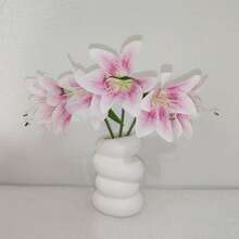 6/1pc 32cm Artificial Pale Pink Lily Flower, Silk Flower Decor For Home, Wedding, Birthday Party, Dining Table, Garden, Bridal Bouquet, Classroom Decoration - Baby Pink - View 4