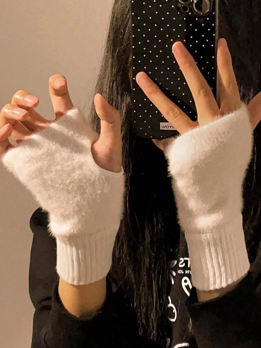 2 Pairs Solid Color Fingerless Gloves, Fashionable Multi-Purpose Stretchable Soft Gloves, Suitable For Autumn/Winter Sports, Cycling, Handicrafts, Students, Outdoor, Party Costumes, Protection