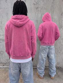 American Vintage Distressed Washed Hooded Sweatshirt Men's Loose Zipper Sweatshirt Autumn/Winter Casual Versatile Commuter Jacket - Hot Pink - View 2