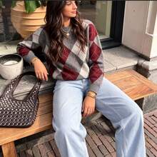 Women's Classic Argyle Pattern Pullover Sweater Long Sleeve Regular Fit Autumn/Winter - Grey - View 1