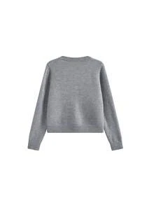Cute Puppy Towel Embroidery Knit Cardigan Women Spring Autumn Vintage Minimalist Relaxed Korean Style Top - Grey - View 8