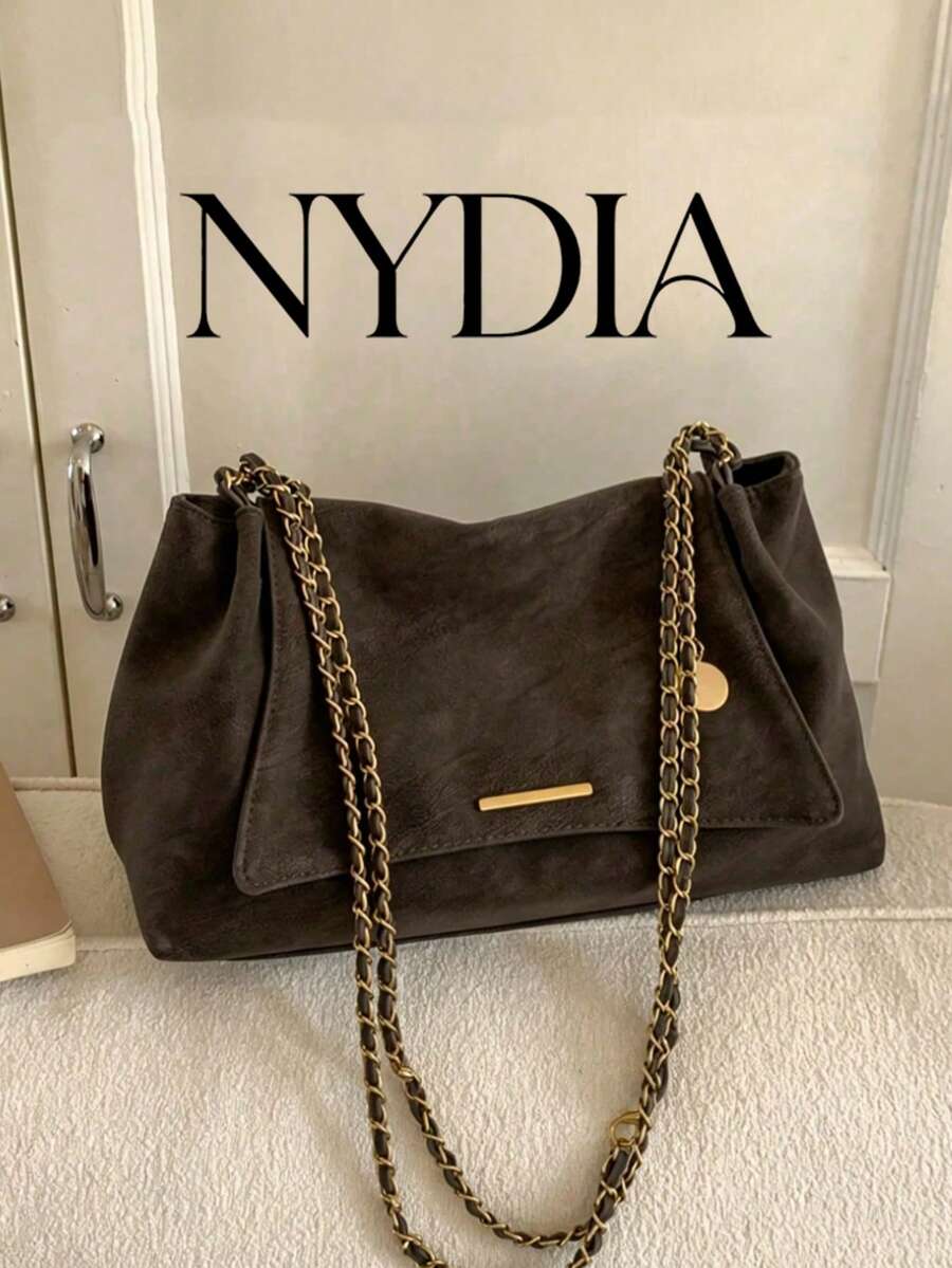 Solid Color Flap Chain Shoulder Bag, Fashionable Soft Crossbody Bag, Suitable For Girls And Women