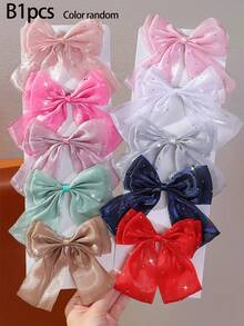 10/1pc Multi-Color Rhinestone Embellished Glossy Fabric Bow Hair Clips, Simple Side Bangs Clip, Sweet Versatile Duckbill Hair Accessory For Girls And Babies, Suitable For Daily Wear - Multicolor - View 12