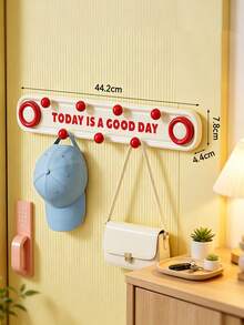 5/1pc Dopamine Style Plastic Rectangular Wall Mount Hook Rack With Colorful Round Bead&Letter Print Detail,Multi‑Hook Hanging Holder,Decorative Wall Hanger,Suitable For Daily Home Organization,Entryway,Bathroom, Bedroom, All‑Season Indoor Decor Use - Multicolor - View 13
