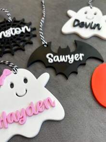 Thẻ treo giỏ Boo, thẻ tên ma cá nhân hóa, thẻ treo giỏ Halloween, móc khóa hình dơi, thẻ tên Halloween, thẻ treo túi Boo, quà tặng tiệc, nhện, ma - Đồ trang trí Halloween 7.5cm - Xem 3