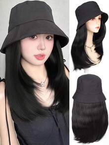 Hat Wig One-Piece Female Natural Fashion Sun-Proof Sun-Proof Bucket Hat Straight Hair Synthetic Wig Full-Head Wigs For Women - Multicolor - View 12