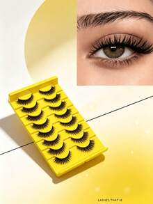 10 Pairs Natural Soft False Eyelashes, Fluffy & Fine, Messy & Curly, Cross Full Strip Style, Suitable For Daily, Party, Dating And Other Occasions - Multicolor - View 4