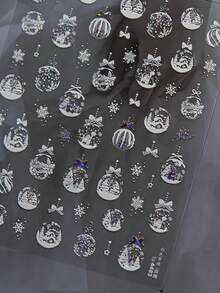 1件裝聖誕雪花球美甲貼紙，白色雪花蝴蝶結聖誕球自黏式美甲貼花，冬季假期DIY美甲沙龍裝飾貼紙 - 彩色 - 查看 2