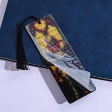 Vintage Gothic Acrylic Book Marker, Knight Reading Figure Stained Window Pattern Bookmark With Black Tassel, Reader Gift - Rectangle - View 4