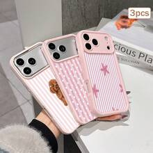 3pcs Polka Dot & Stripe Print TPU Shockproof Full Coverage Precise Protective Case Compatible With Apple 11/12/13/14/15/16/16Pro/16ProMax/17/17pro/17ProMax/18pro 18ProMax - Multicolor - View 3