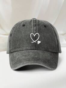 1pc Embroidered Double Heart Washed Baseball Cap, With Two Heart Patterns, Outdoor Sun Hat, Baseball Cap, Unisex Style, Essential Item For Outings. - Baseball Cap - View 12