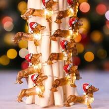 20/30LED Battery Operated Burgundy Dachshund LED Copper Wire String Lights, Warm White Cute Dog Fairy Lights, Christmas Indoor Decor For Xmas Tree, Fireplace, Bedroom & Window - Dachshund String Lights - View 6