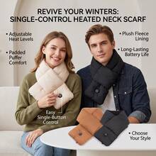 Unisex Single-Button Heated Scarf, Plush Lining Electric Neck Warmer, Winter Outdoor Warm Neck Wrap, Christmas Gift For Parents, Family And Friends (Power Bank Not Included) - M950 - Heated Scarf - View 2
